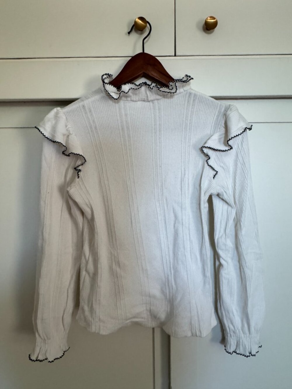 Sandro Ribbed Ruffle Mockneck Top S/M - Picture 2 of 11
